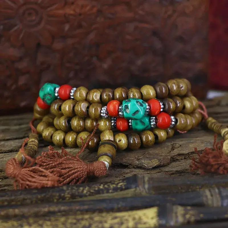 Tanfog Authentic Yak Bone 108 Mala Beads Hand-Strung Tibetan Prayer Bracelet
