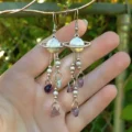 Tanfog Celestial Saturn Earrings | Rainbow Fluorite Raw Stone Dangles - Image 4