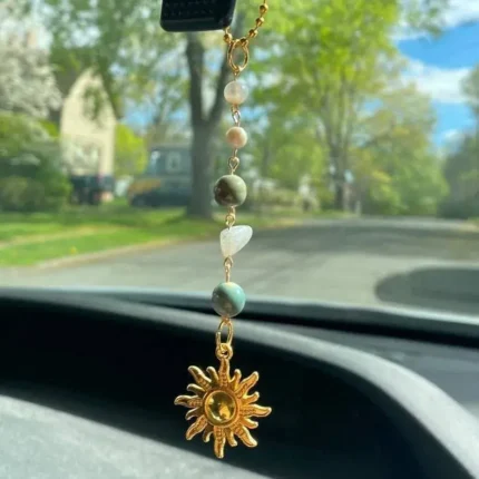 Tanfog Celestial Sun & Moon Crystal Car Hanging Charm | Vintage Astral Travel Amulet
