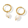 Tanfog Genuine Freshwater Pearl Hoop Earrings | Tarnish-Free Titanium Steel Jewelry