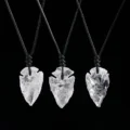 Tanfog Hand-Carved Clear Quartz Arrowhead Necklace | Natural Stone Protection Amulet