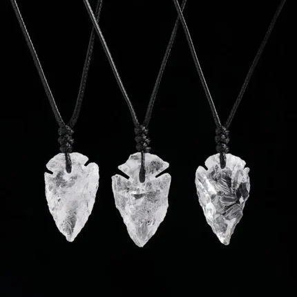 Tanfog Hand-Carved Clear Quartz Arrowhead Necklace | Natural Stone Protection Amulet
