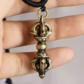 Tanfog Handcrafted Brass Vajra Necklace | Vintage Tibetan Dorje Protection Amulet - Image 2