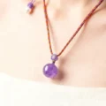 Tanfog Natural Amethyst & Citrine Crystal Ball Necklace | Minimalist Woven Cord Pendant - Image 2