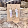 Tanfog Raw Clear Quartz Hoop Earrings | Bohemian Wire Wrapped Crystal Dangles