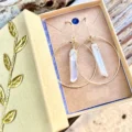 Tanfog Raw Clear Quartz Hoop Earrings | Bohemian Wire Wrapped Crystal Dangles - Image 2