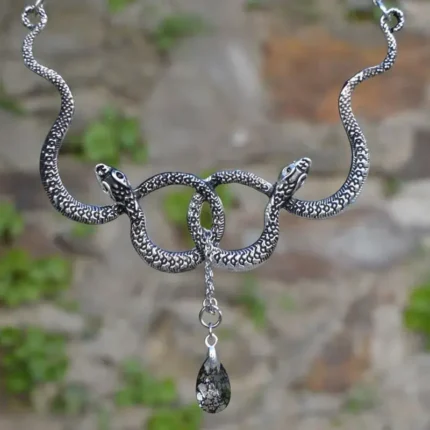 Tanfog Vintage Double Snake Knot Necklace | Gothic Serpent Teardrop Pendant
