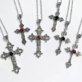 Tanfog Vintage Gothic Cross Necklace | Unisex Baroque Pendant with Gemstone - Image 2