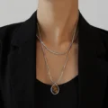 Tanfog Vintage Oval Medallion Necklace | Natural Tiger's Eye & Black Agate Pendant - Image 3