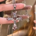 Tanfog Vintage Pink & Purple Crystal Cross Necklace | Baroque Style Fashion Pendant - Image 3