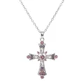 Tanfog Vintage Pink & Purple Crystal Cross Necklace | Baroque Style Fashion Pendant