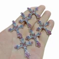 Tanfog Vintage Pink & Purple Crystal Cross Necklace | Baroque Style Fashion Pendant - Image 4