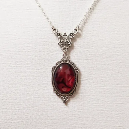 Tanfog Vintage Red Quartz Butterfly Necklace | Gothic Unisex Medallion Pendant