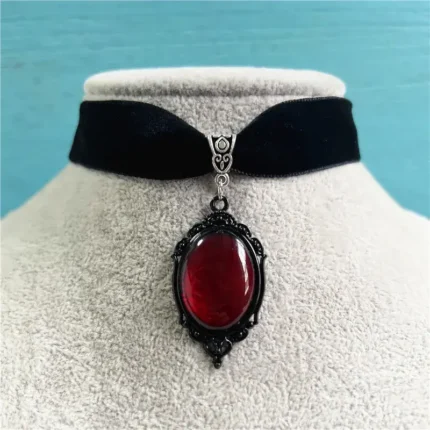 Tanfog Vintage Velvet Choker | Gothic Red Medallion Pendant Necklace
